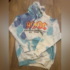 NWOT 2021 AC/DC Mens Large Hoodie Tie Dye Print 1982 UK Tour Pullover Sweatshirt